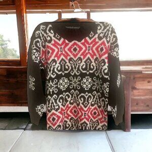 Vintage Foret De Framboise Ramie Cotton Knit Sweater SZ S Winter Fair Isle Style
